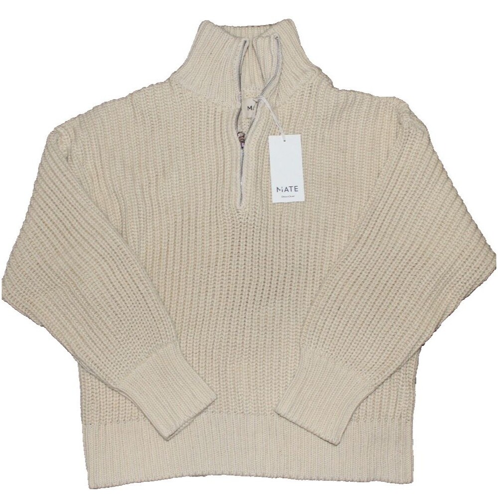 MATE The Label Alpaca Cotton 1/4 Zip Sweater NWT M/L Ethical Undyed NATURAL $268 - Picture 1 of 5